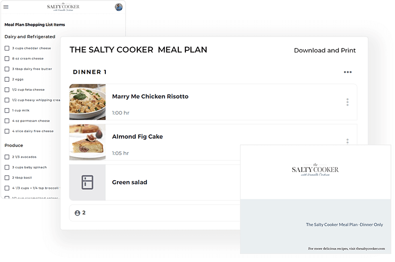 Meal plan with shopping list and cover