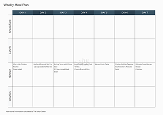 Meal plan calendar
