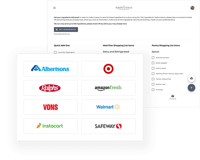 Image of our shopping list and some of the store options available for grocery delivery